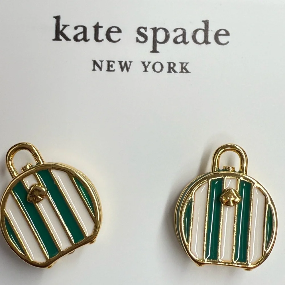 Kate Spade Green and Gold Striped Stud Earrings - Picture 2 of 3